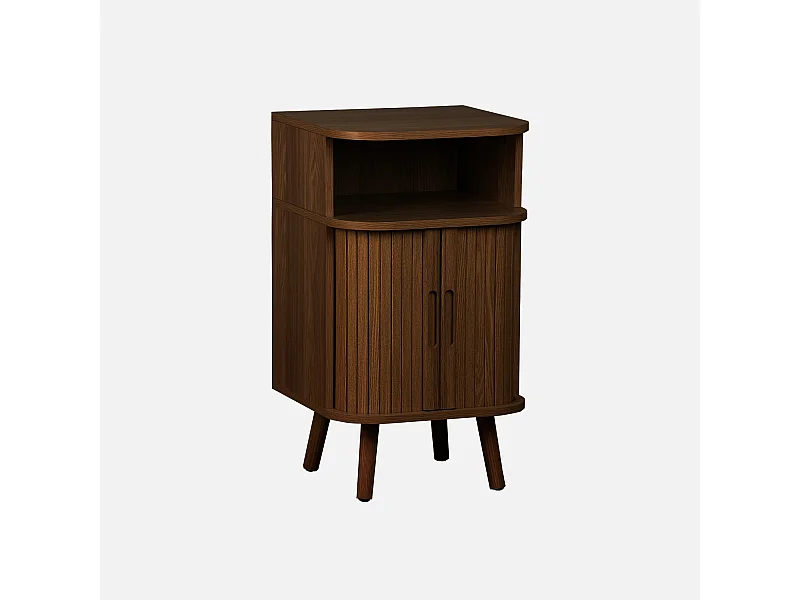 Comodino scandinavo decorazione legno 2 porte scorrevoli, marrone