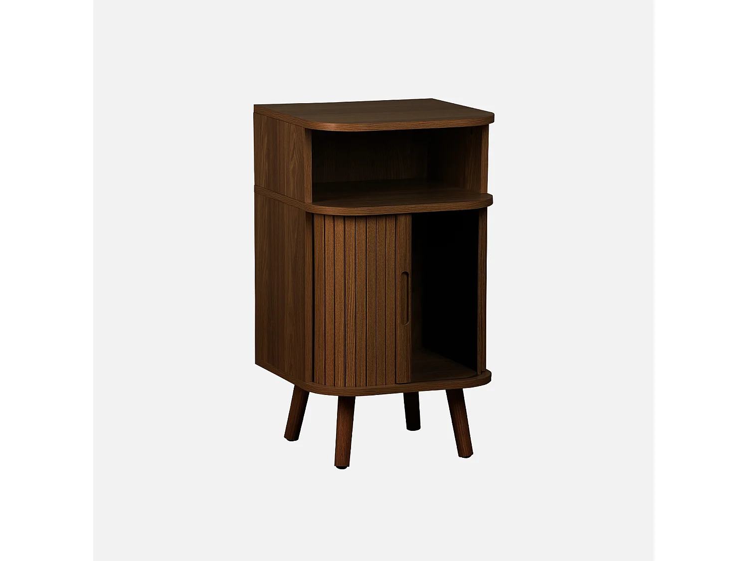 Comodino scandinavo decorazione legno 2 porte scorrevoli, marrone