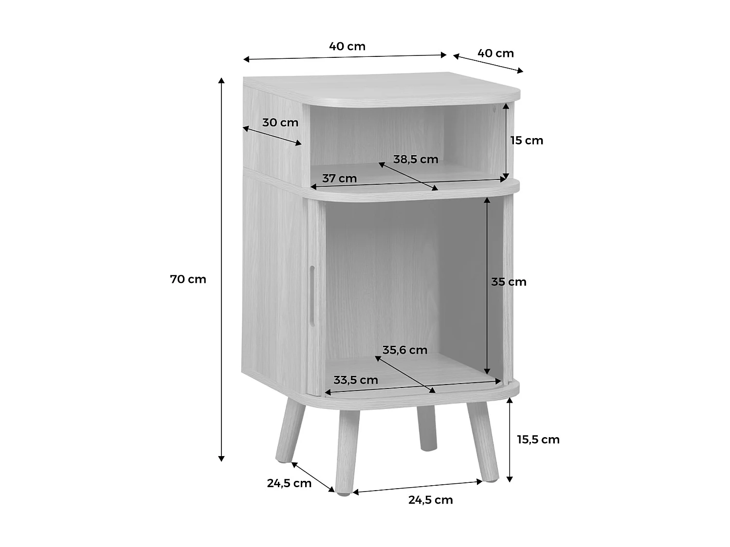 Comodino scandinavo decorazione legno 2 porte scorrevoli, marrone