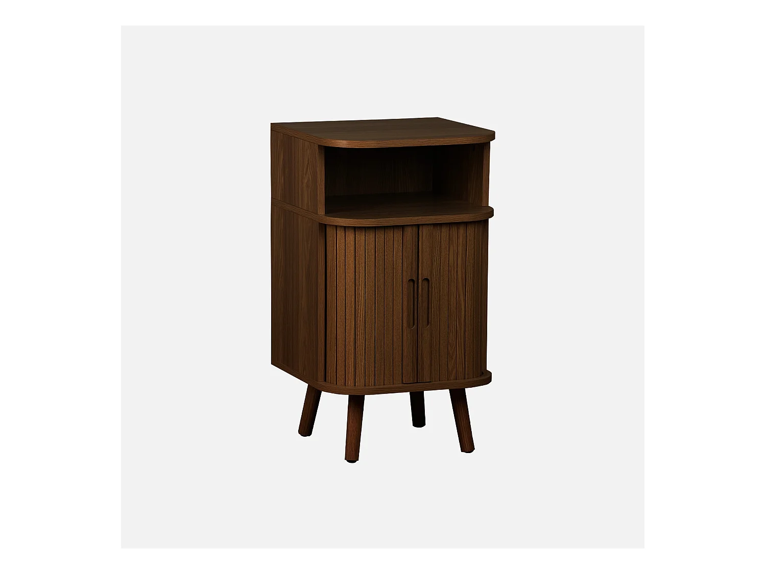 Table de chevet 2 portes coulissantes + 1 niche effet bois rainuré. L 40 x P 40 x H 70cm