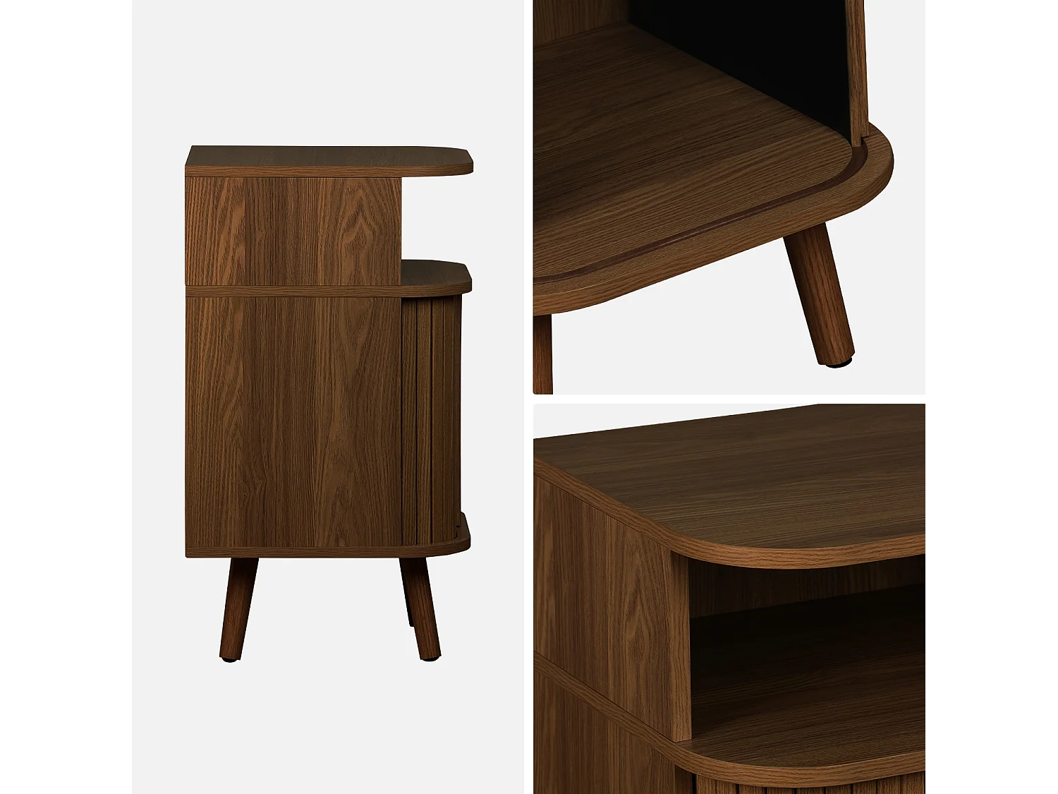 Comodino scandinavo decorazione legno 2 ante scorrevoli, noce