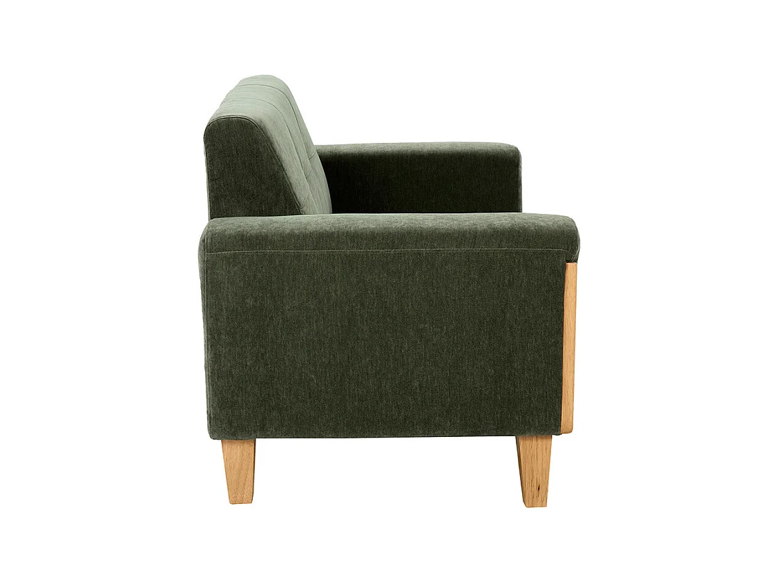 Canapé scandinave 2 places en tissu effet velours vert kaki et bois clair FJORD