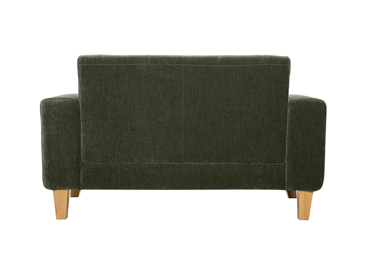 Canapé scandinave 2 places en tissu effet velours vert kaki et bois clair FJORD