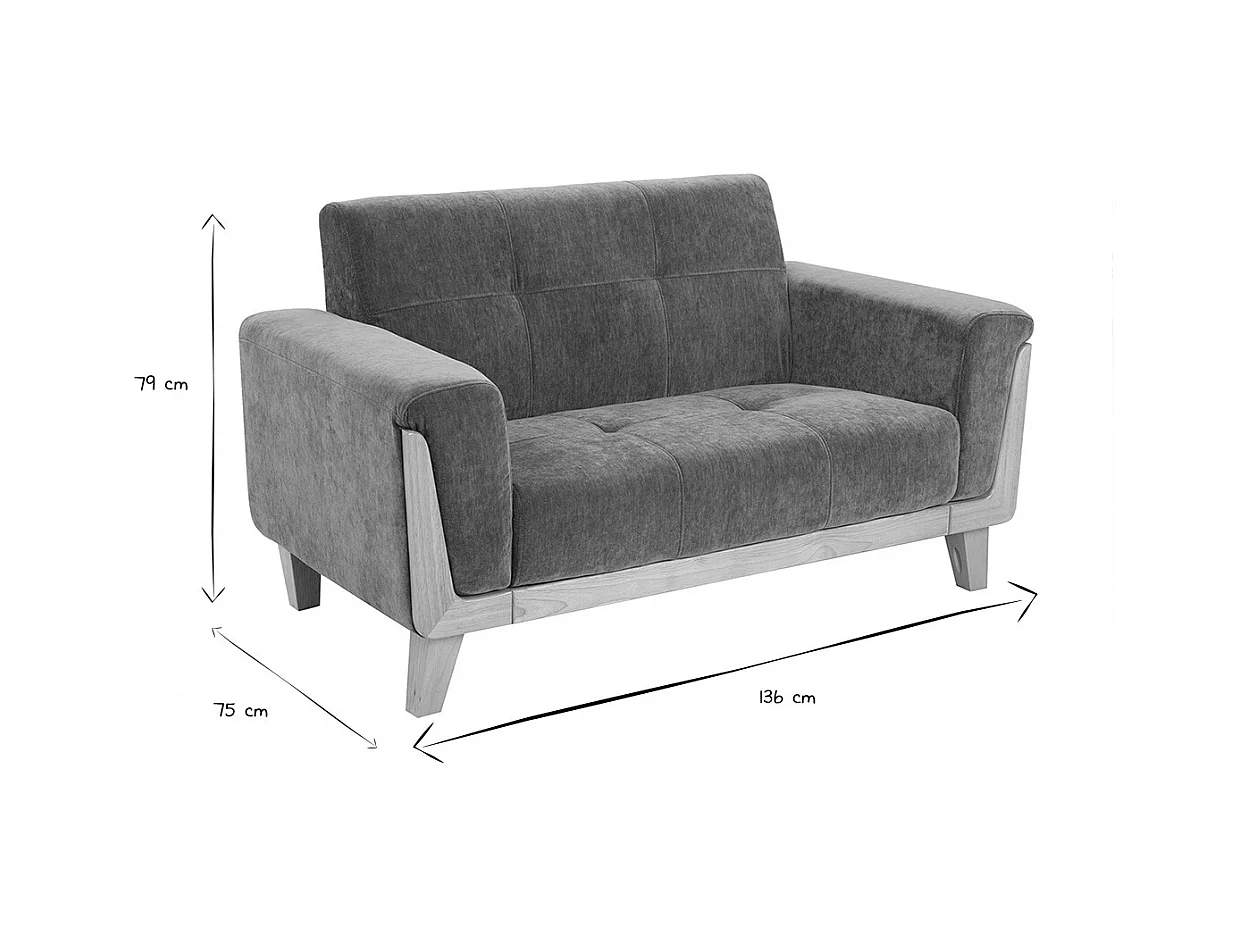 Canapé scandinave 2 places en tissu effet velours vert kaki et bois clair FJORD