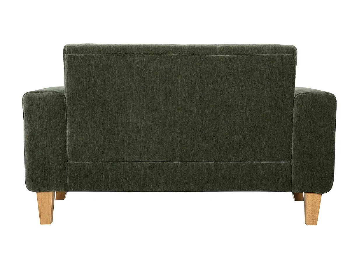 Canapé scandinave 2 places en tissu effet velours vert kaki et bois clair FJORD