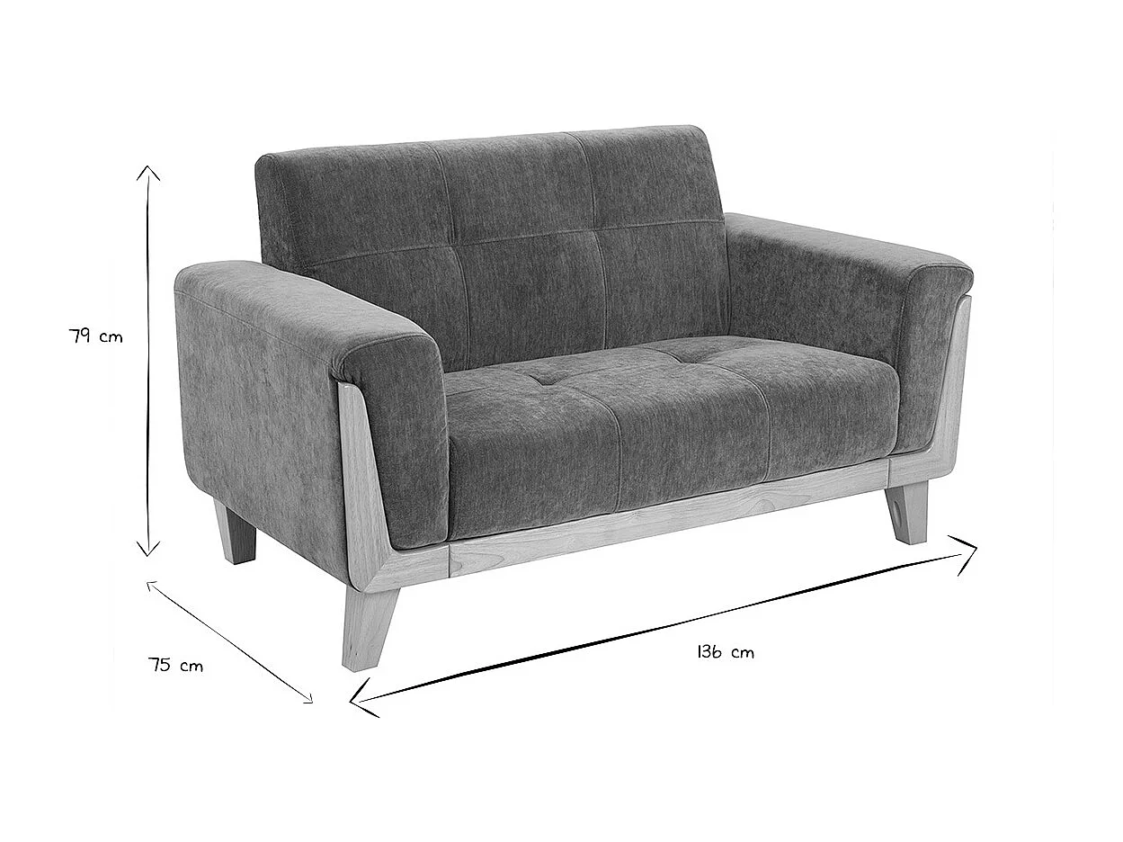 Canapé scandinave 2 places en tissu effet velours vert kaki et bois clair FJORD