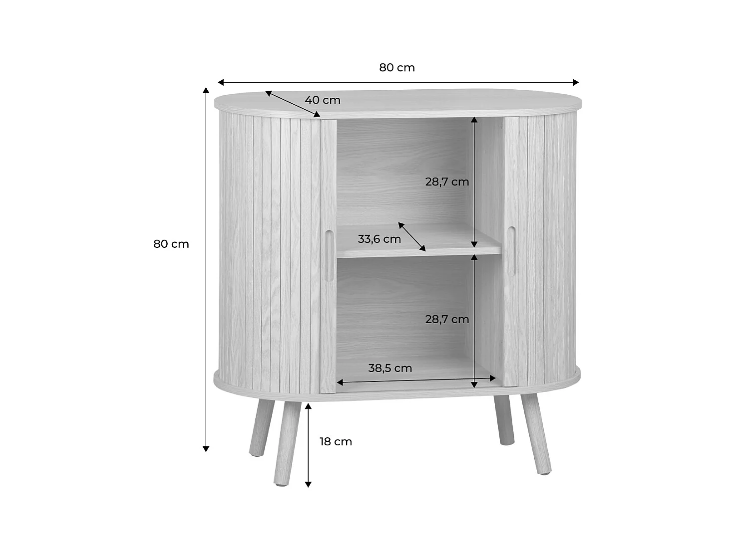 Aparador escandinavocon  efecto madera ranurada, 80cm nogal