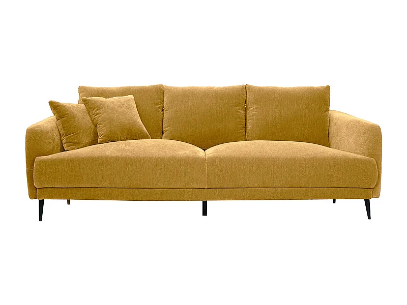 Design-Sofa 3-Sitzer aus currygelbem Effekt-Veloursstoff und schwarzem Metall JERRY