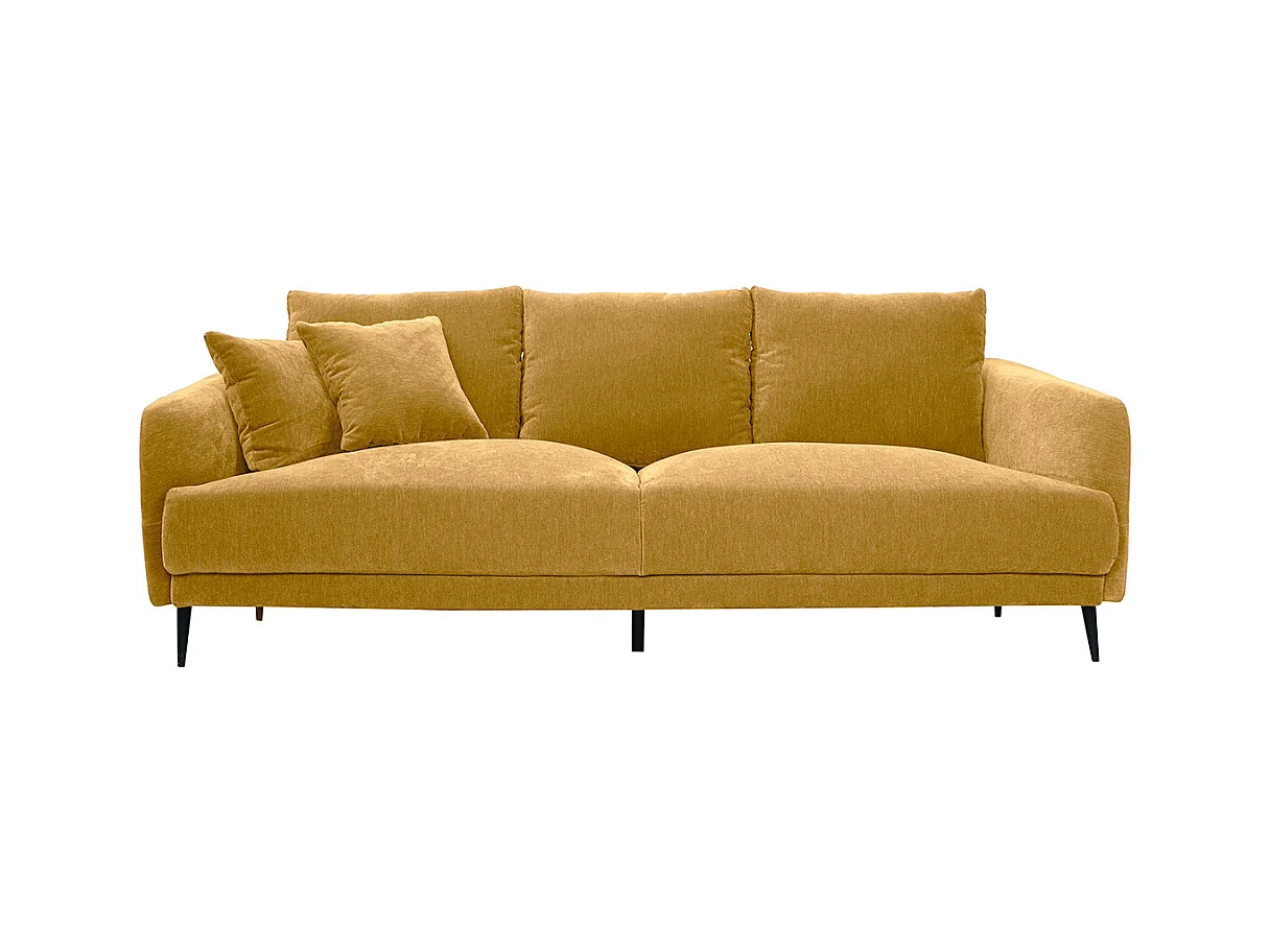 Design-Sofa 3-Sitzer aus currygelbem Effekt-Veloursstoff und schwarzem Metall JERRY