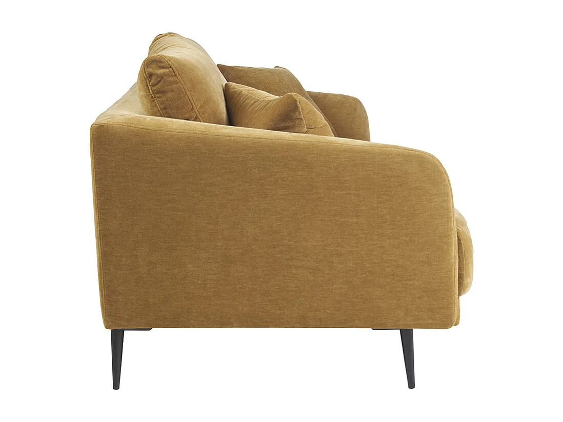 Canapé design 3 places en tissu effet velours jaune curry et métal noir JERRY