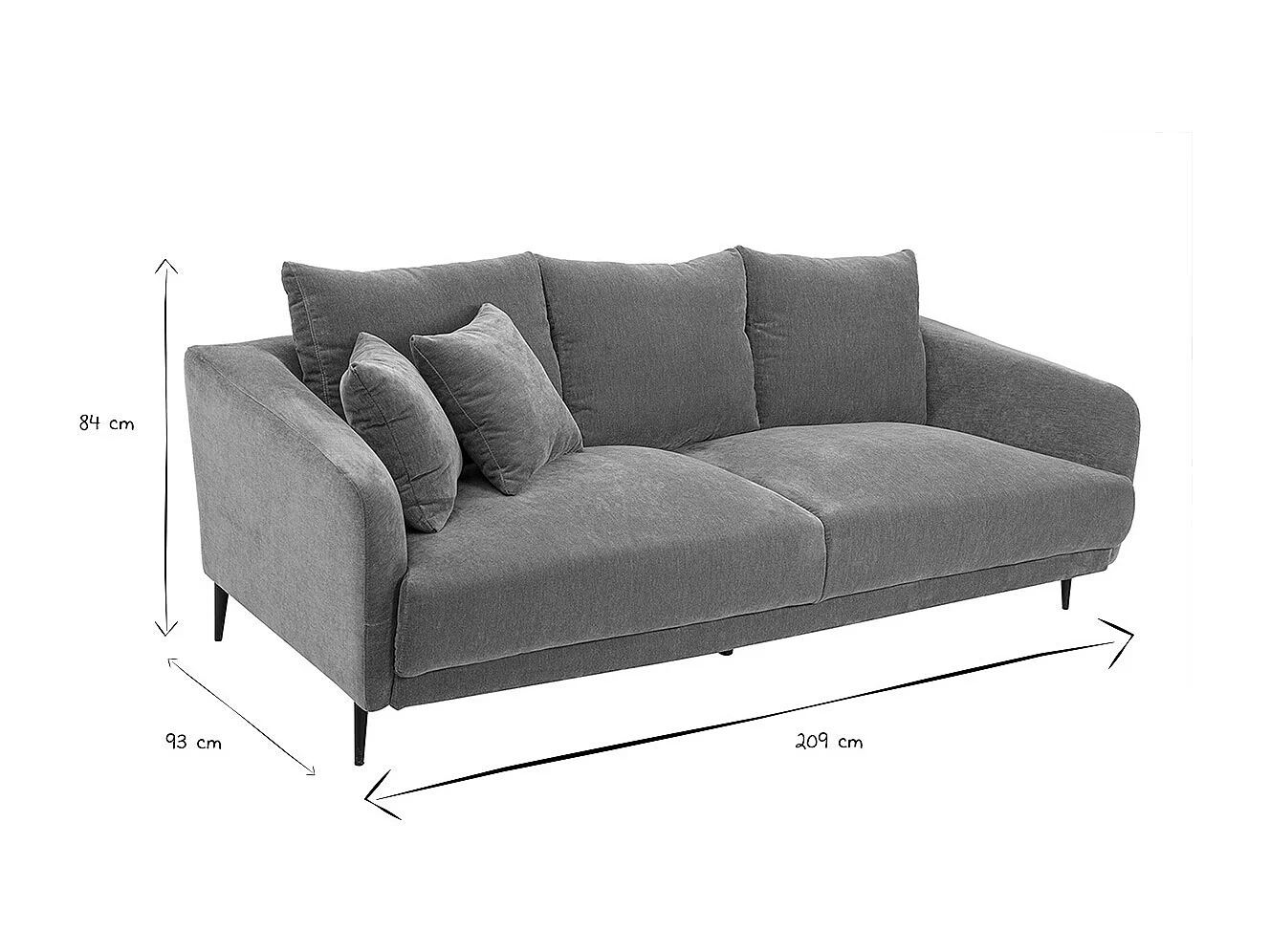 Canapé design 3 places en tissu effet velours jaune curry et métal noir JERRY