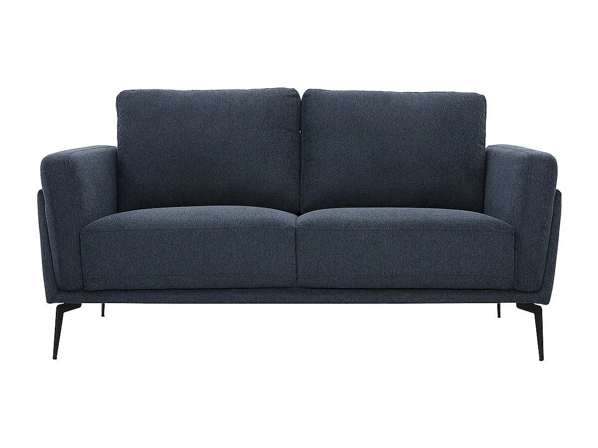 Design-Sofa mit 2 Plätzen aus dunkelblauem strukturiertem Samteffektstoff und schwarzem Metall MOSCO