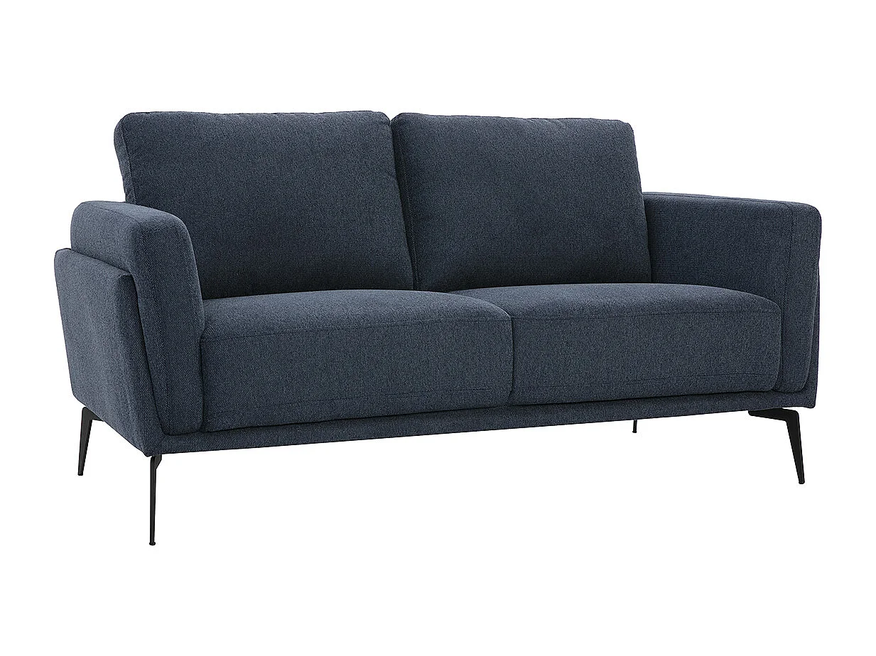 Design-Sofa mit 2 Plätzen aus dunkelblauem strukturiertem Samteffektstoff und schwarzem Metall MOSCO