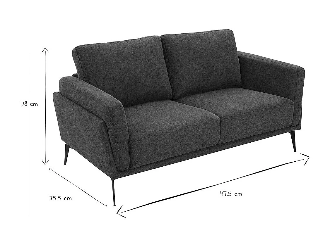 Design-Sofa mit 2 Plätzen aus dunkelblauem strukturiertem Samteffektstoff und schwarzem Metall MOSCO