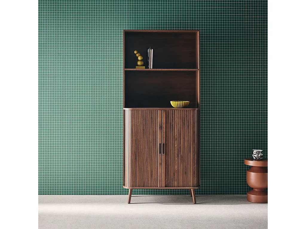 Scaffale libreria decorativo in legno scanalato 2 ante scorrevoli 4