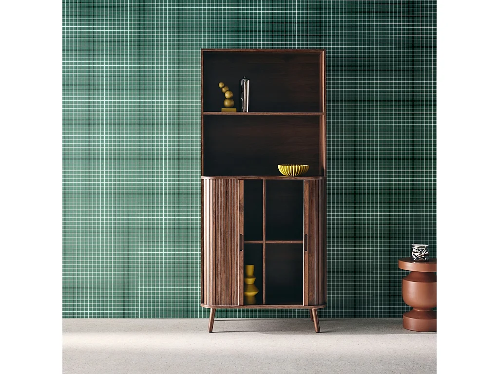 Scaffale libreria decorativo in legno scanalato 2 ante scorrevoli 4