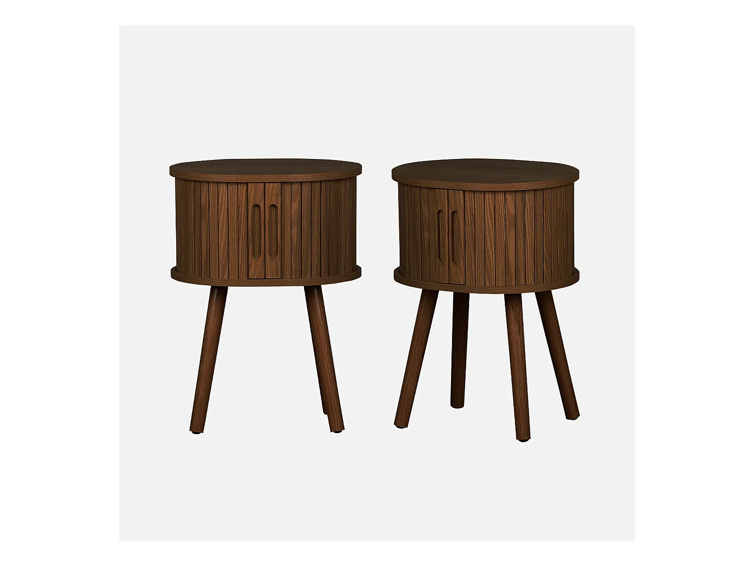 Lot de 2 tables de chevet ovale 2 portes coulissantes poignées creusées. effet bois rainuré. L40 x l34 x H54.8cm