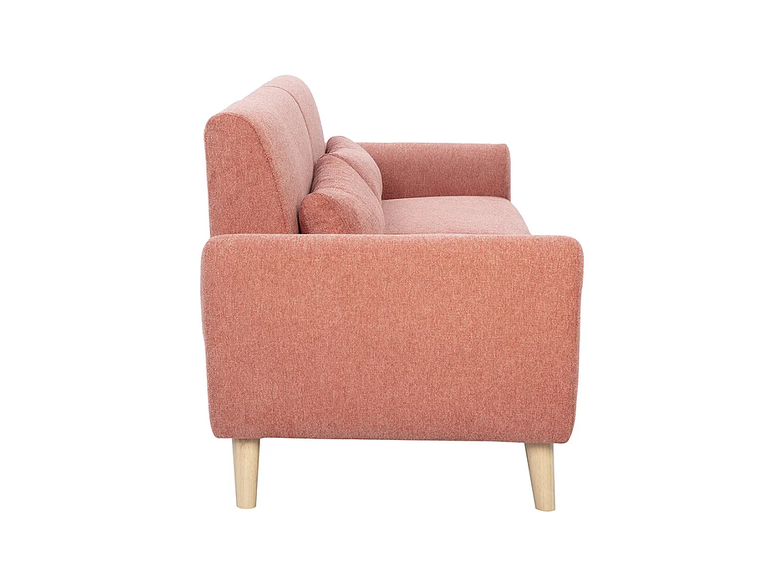 Canapé scandinave 3 places en tissu effet velours texturé terracotta et bois clair EKTOR