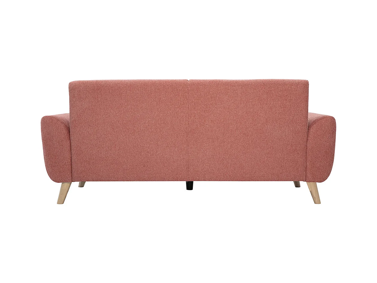 Canapé scandinave 3 places en tissu effet velours texturé terracotta et bois clair EKTOR