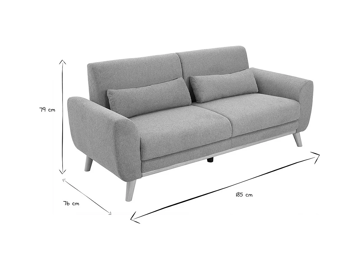 Canapé scandinave 3 places en tissu effet velours texturé terracotta et bois clair EKTOR