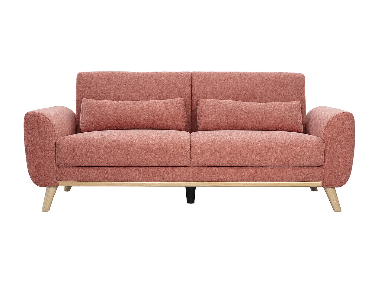 Divano scandinavo a 3 posti in tessuto effetto velluto terracotta e legno chiaro EKTOR