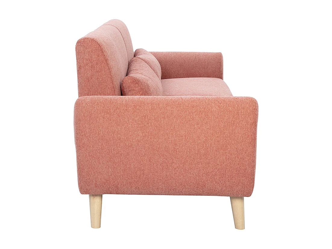 Divano scandinavo a 3 posti in tessuto effetto velluto terracotta e legno chiaro EKTOR