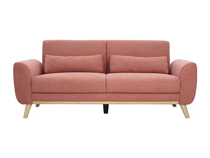 Canapé scandinave 3 places en tissu effet velours texturé terracotta et bois clair EKTOR
