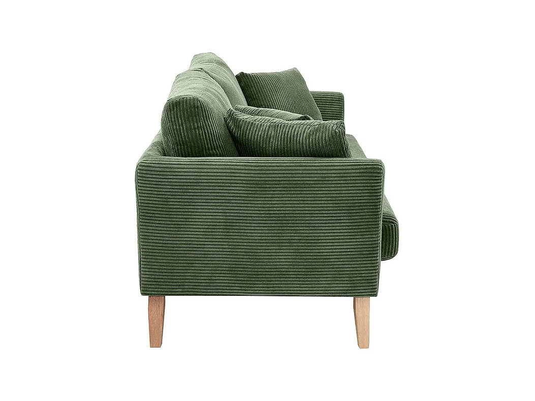 Canapé scandinave déhoussable 3 places en tissu velours côtelé vert kaki et bois clair OSLO