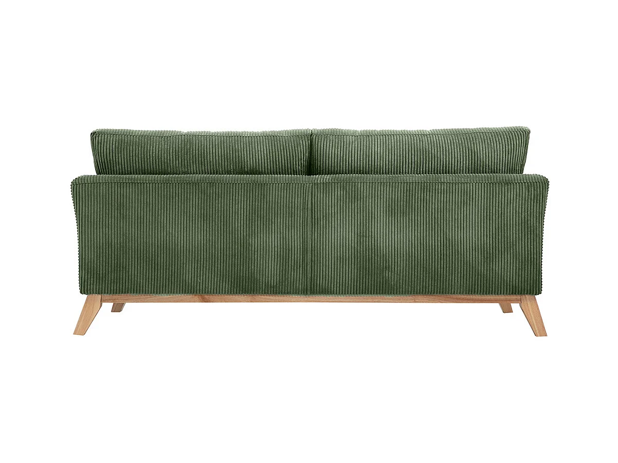 Canapé scandinave déhoussable 3 places en tissu velours côtelé vert kaki et bois clair OSLO
