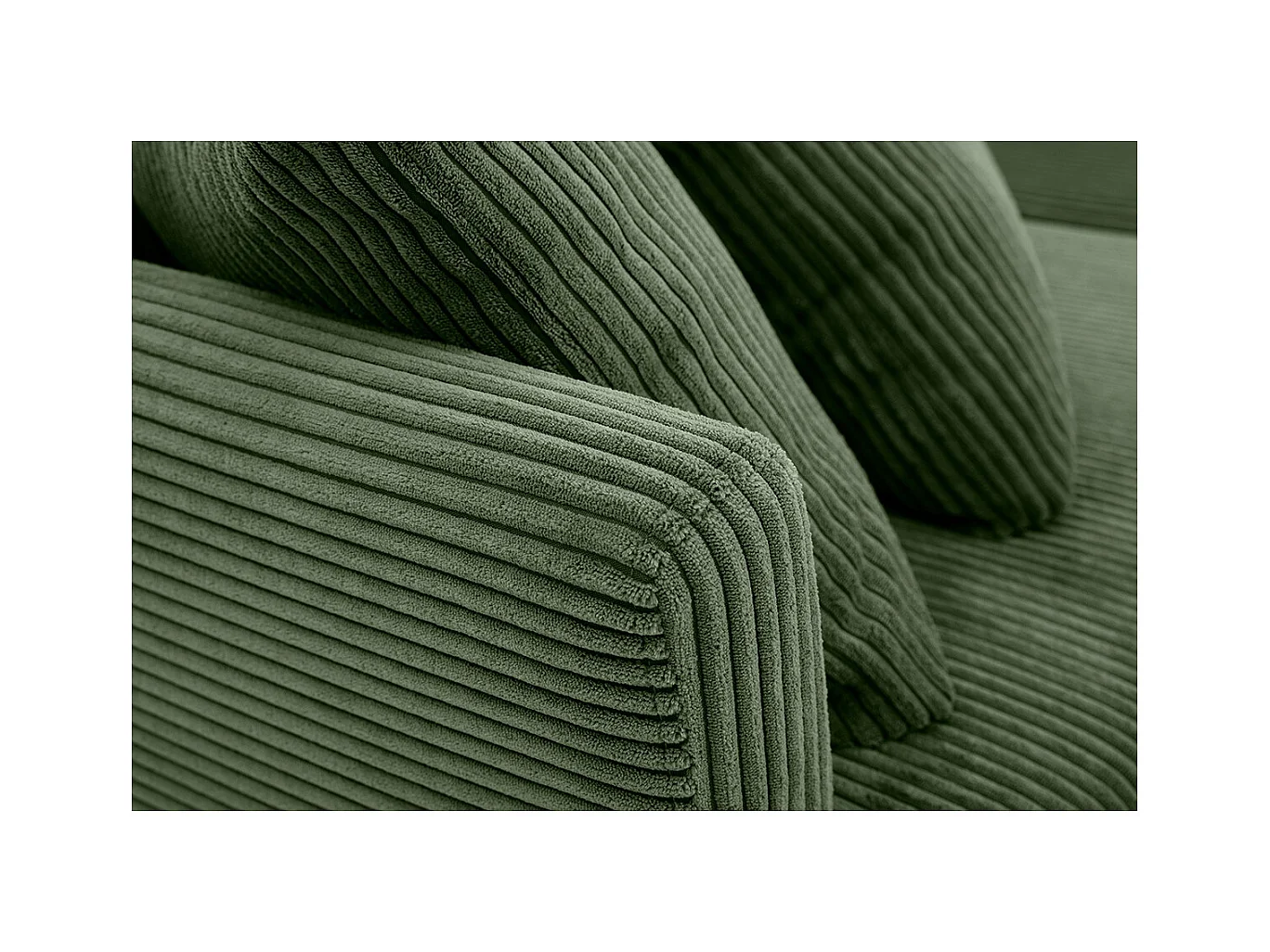 Canapé scandinave déhoussable 3 places en tissu velours côtelé vert kaki et bois clair OSLO