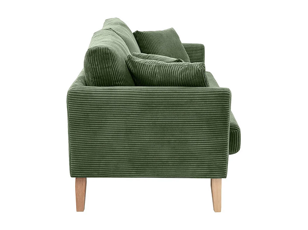 Canapé scandinave déhoussable 3 places en tissu velours côtelé vert kaki et bois clair OSLO