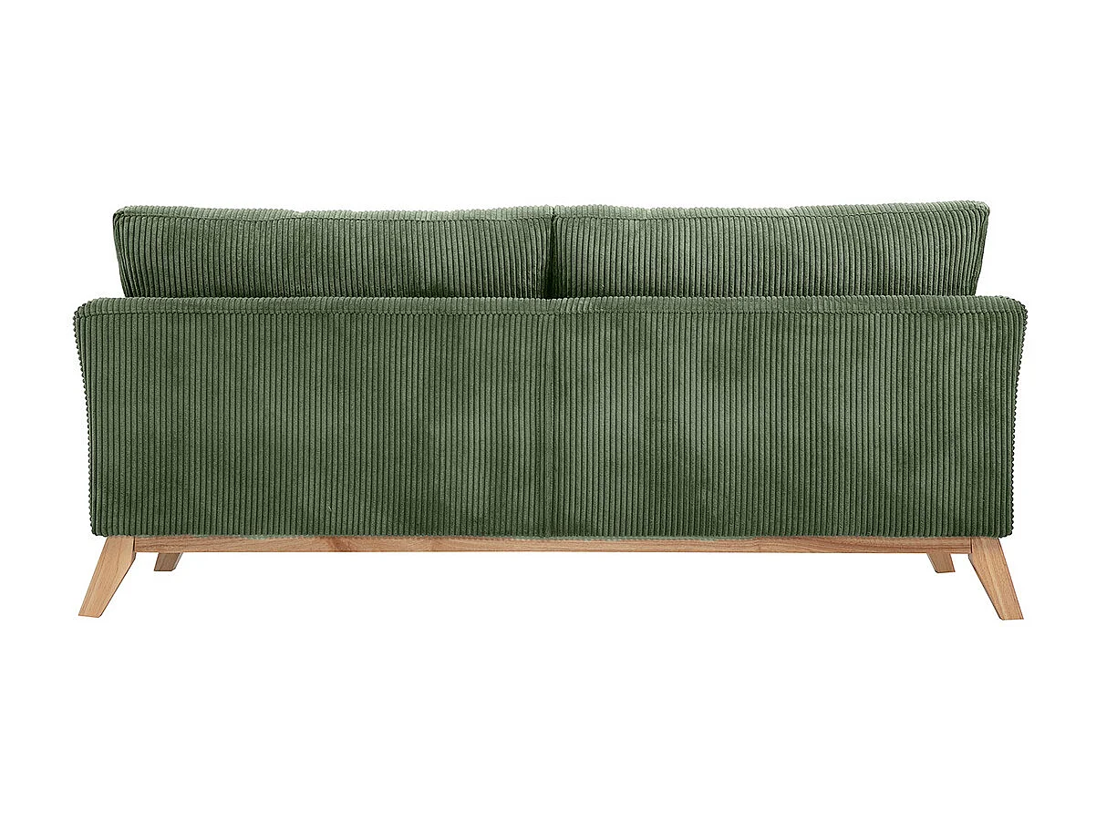 Canapé scandinave déhoussable 3 places en tissu velours côtelé vert kaki et bois clair OSLO