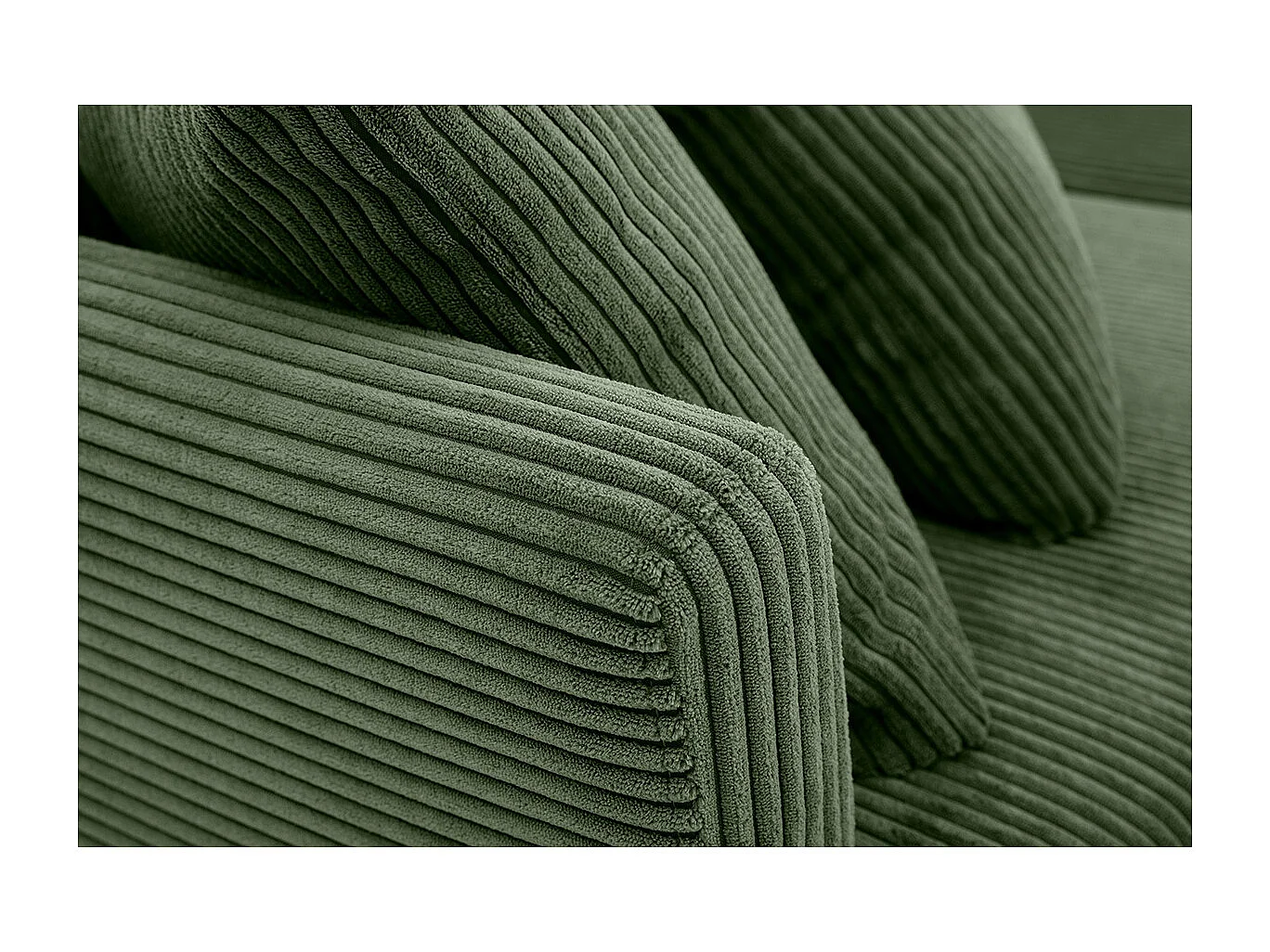 Canapé scandinave déhoussable 3 places en tissu velours côtelé vert kaki et bois clair OSLO