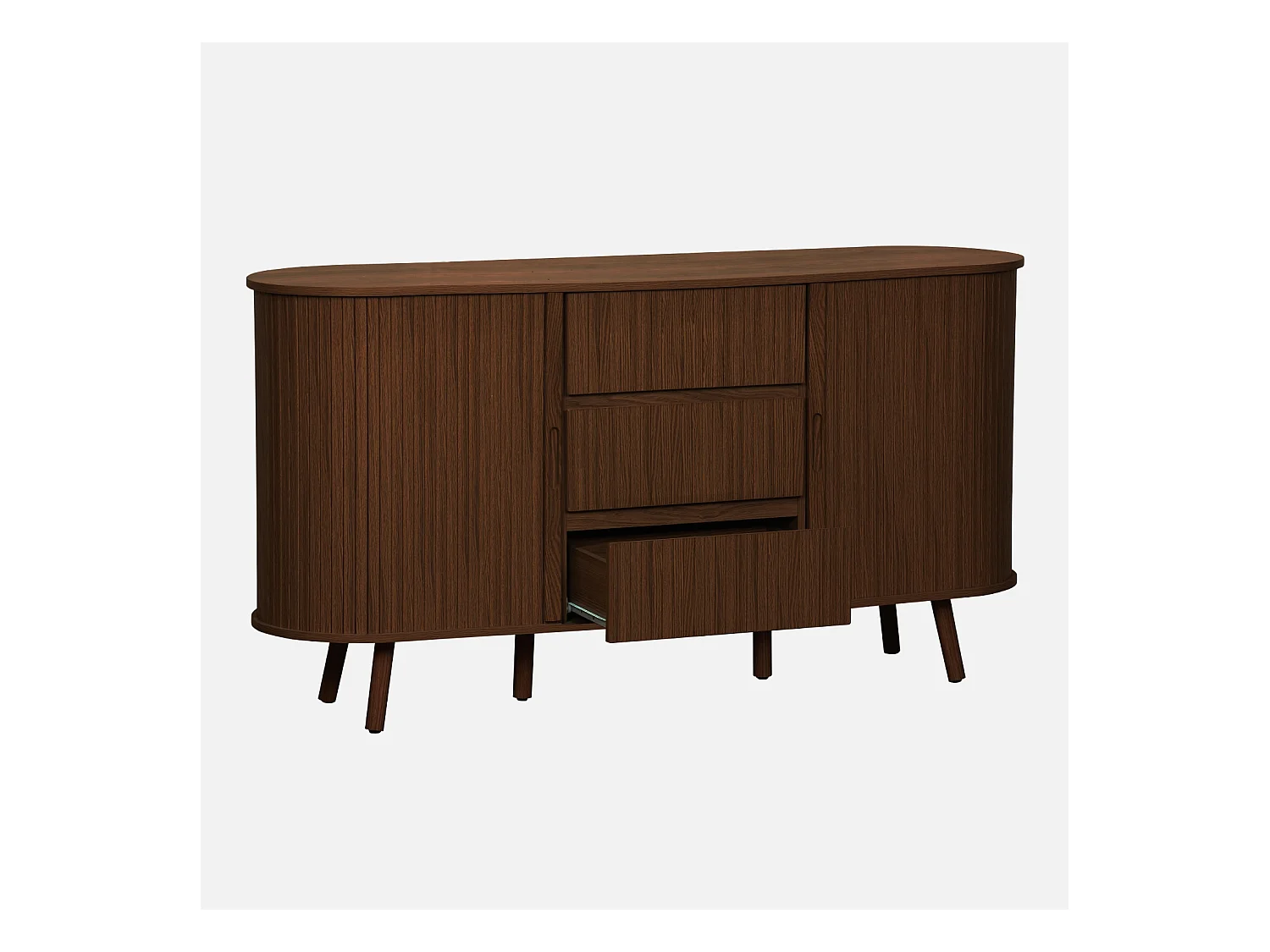 Credenza scandinava effetto legno scanalato 2 ante scorrevoli, 150cm,