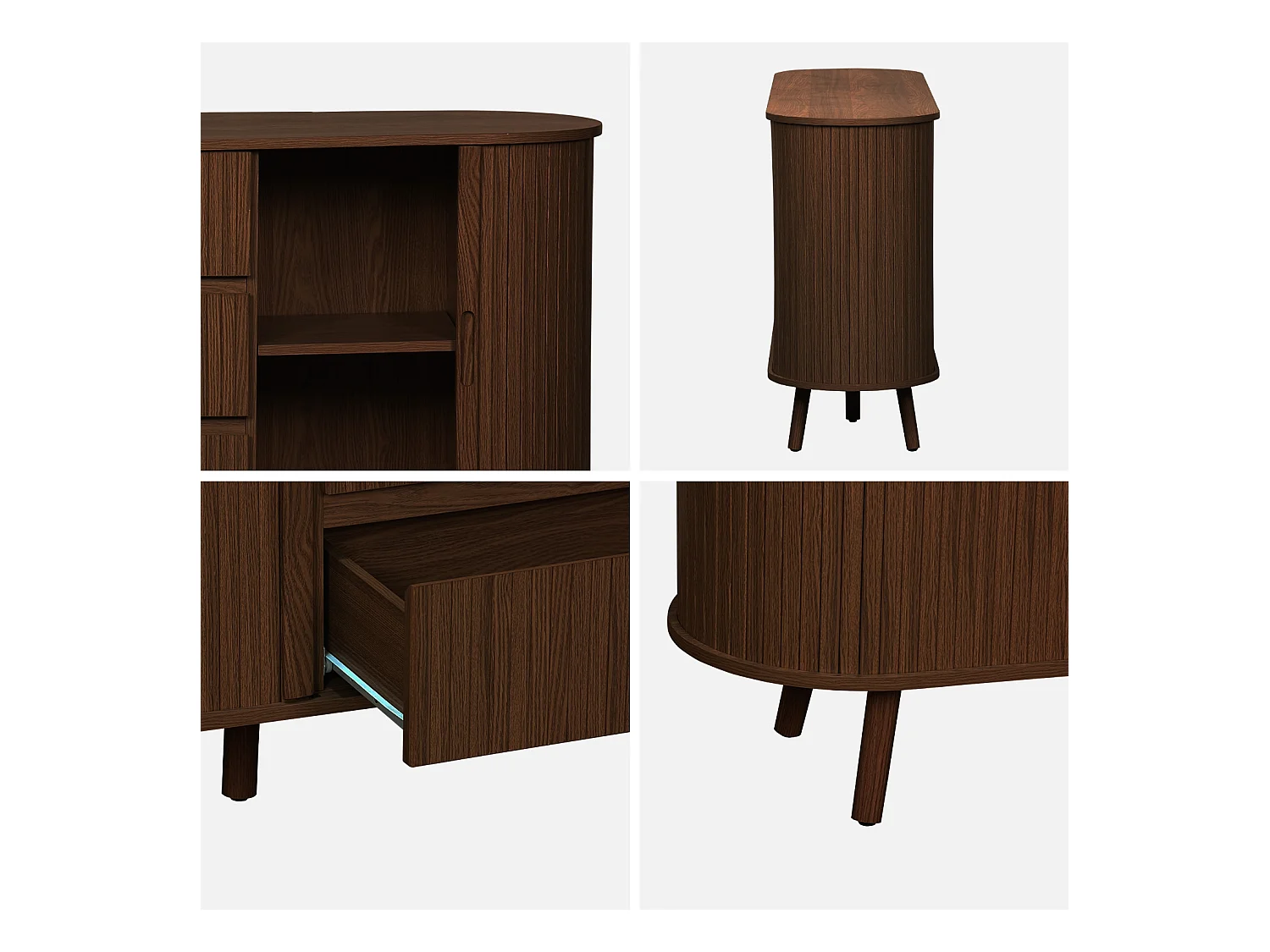 Credenza scandinava effetto legno scanalato 2 ante scorrevoli, 150cm,