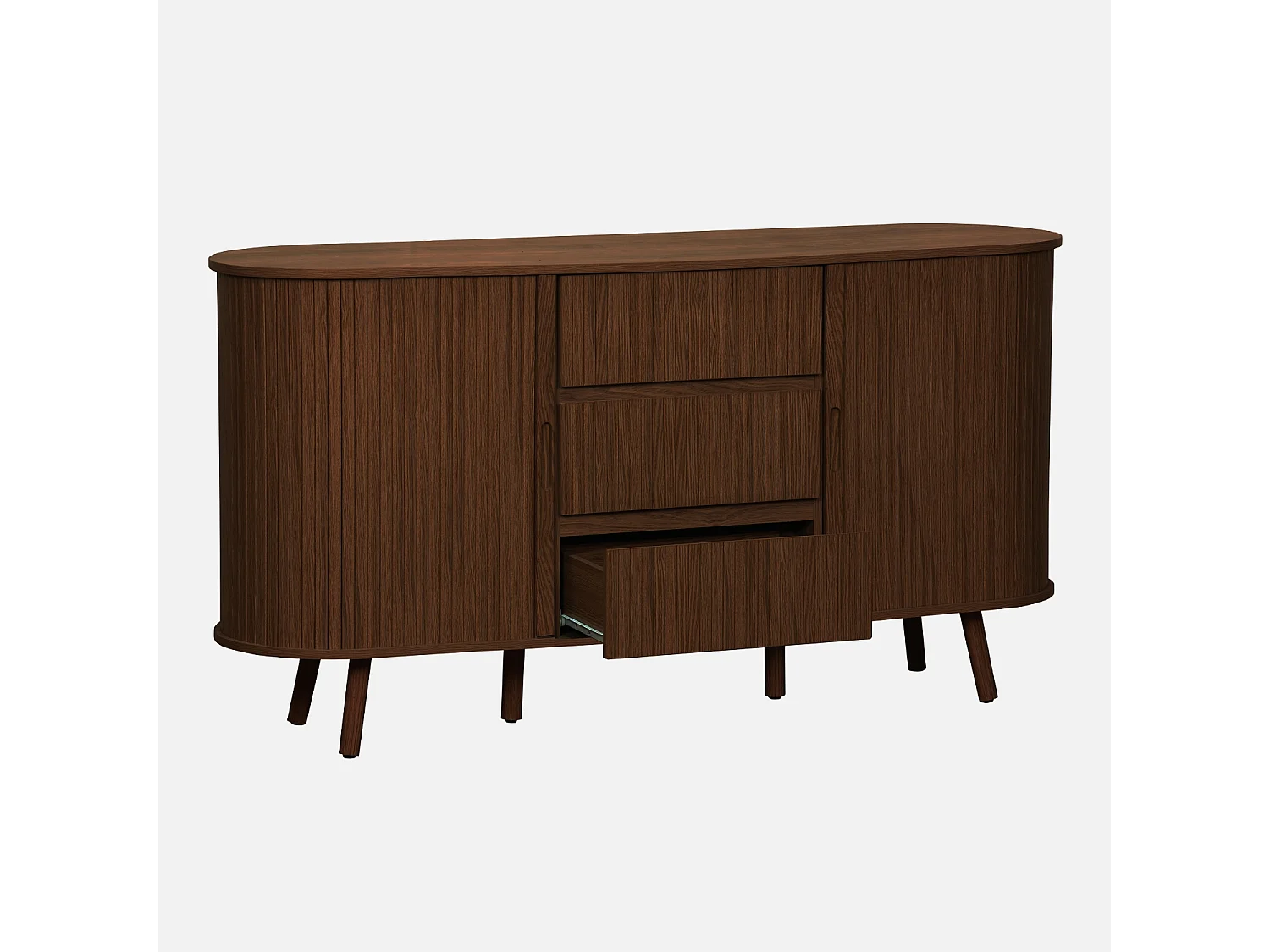 Credenza scandinava effetto legno scanalato 2 ante scorrevoli, 150cm,