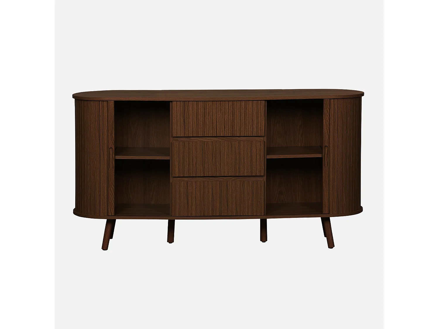 Credenza scandinava effetto legno scanalato 2 ante scorrevoli, 150cm,