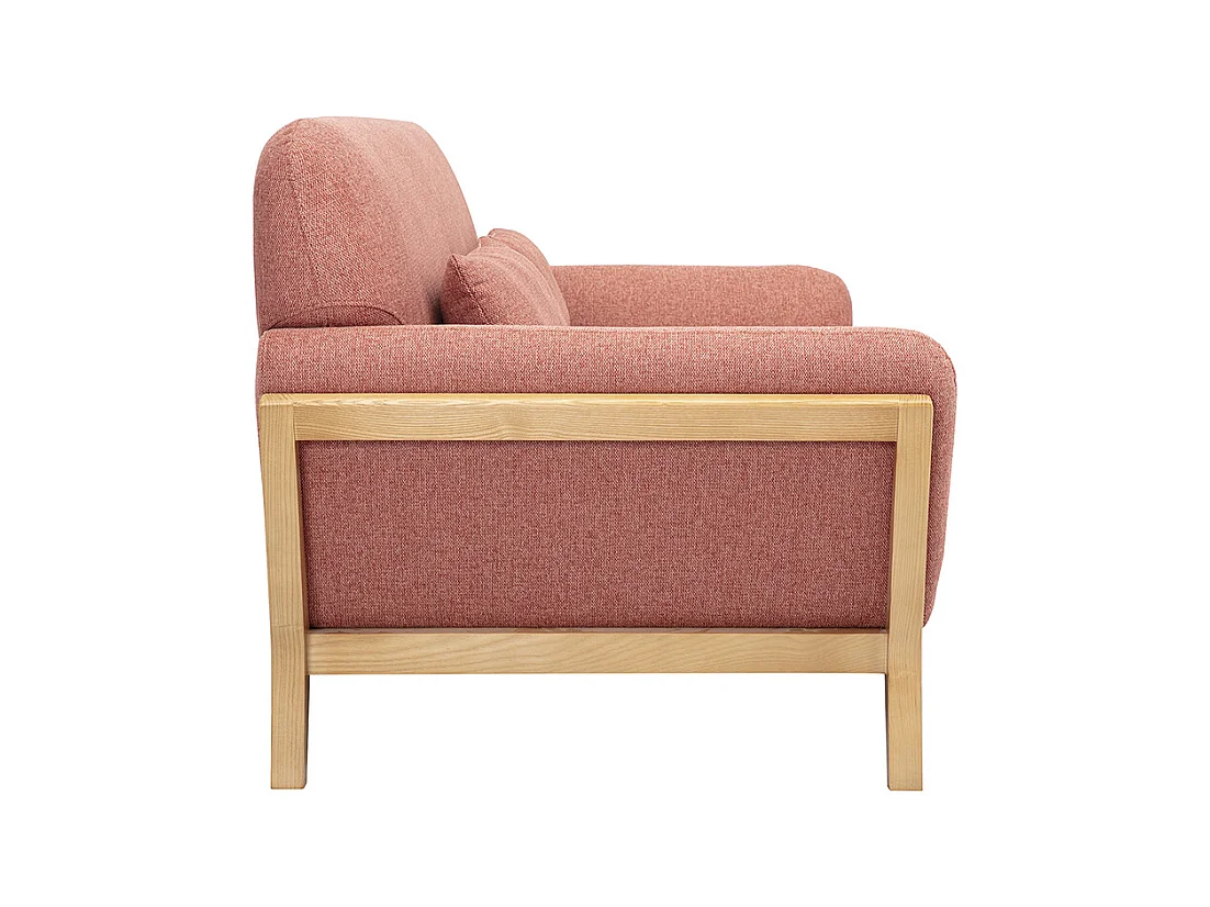 Canapé scandinave 2 places en tissu effet velours texturé terracotta et bois clair YOKO