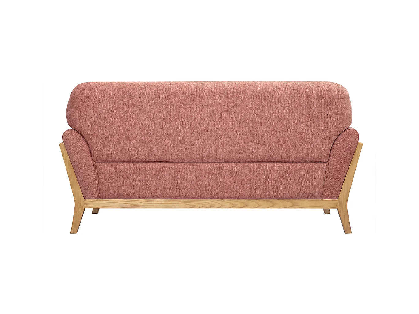 Canapé scandinave 2 places en tissu effet velours texturé terracotta et bois clair YOKO