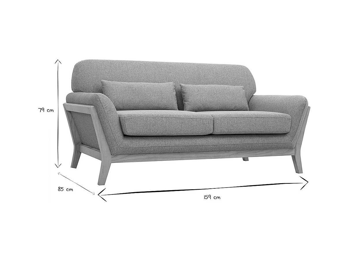 Canapé scandinave 2 places en tissu effet velours texturé terracotta et bois clair YOKO