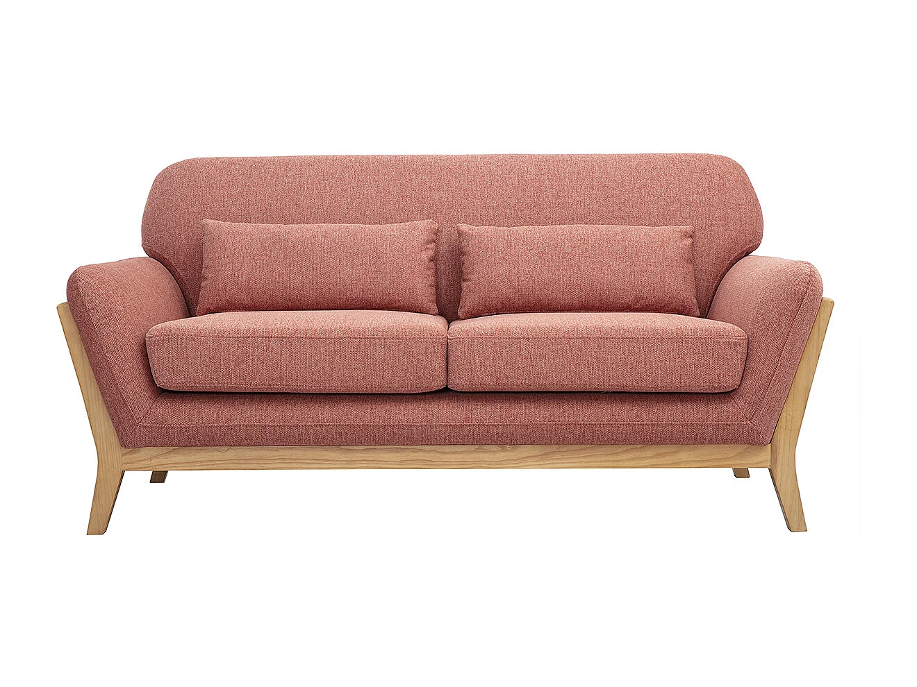 Skandinavisches 2-Sitzer-Sofa aus terrakotta-farbenem samtigem Textil und hellem Holz YOKO