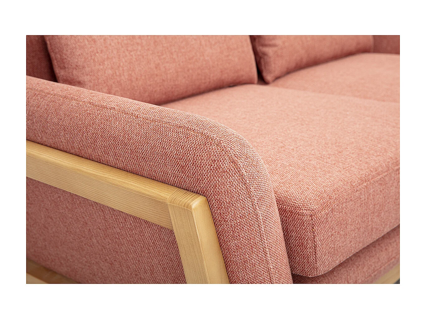 Skandinavisches 2-Sitzer-Sofa aus terrakotta-farbenem samtigem Textil und hellem Holz YOKO