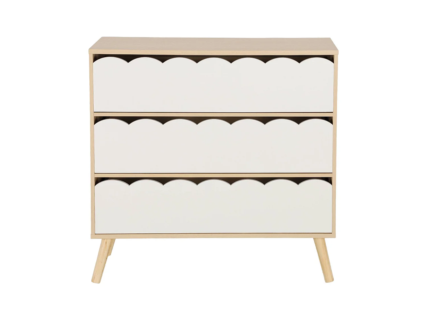 Commode enfant décor bois blanc 3 tiroirs. pieds bois de pin - 80 x 30 x 79 cm - Azur