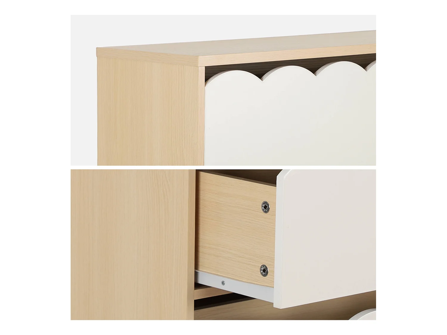 Commode enfant décor bois blanc 3 tiroirs. pieds bois de pin - 80 x 30 x 79 cm - Azur