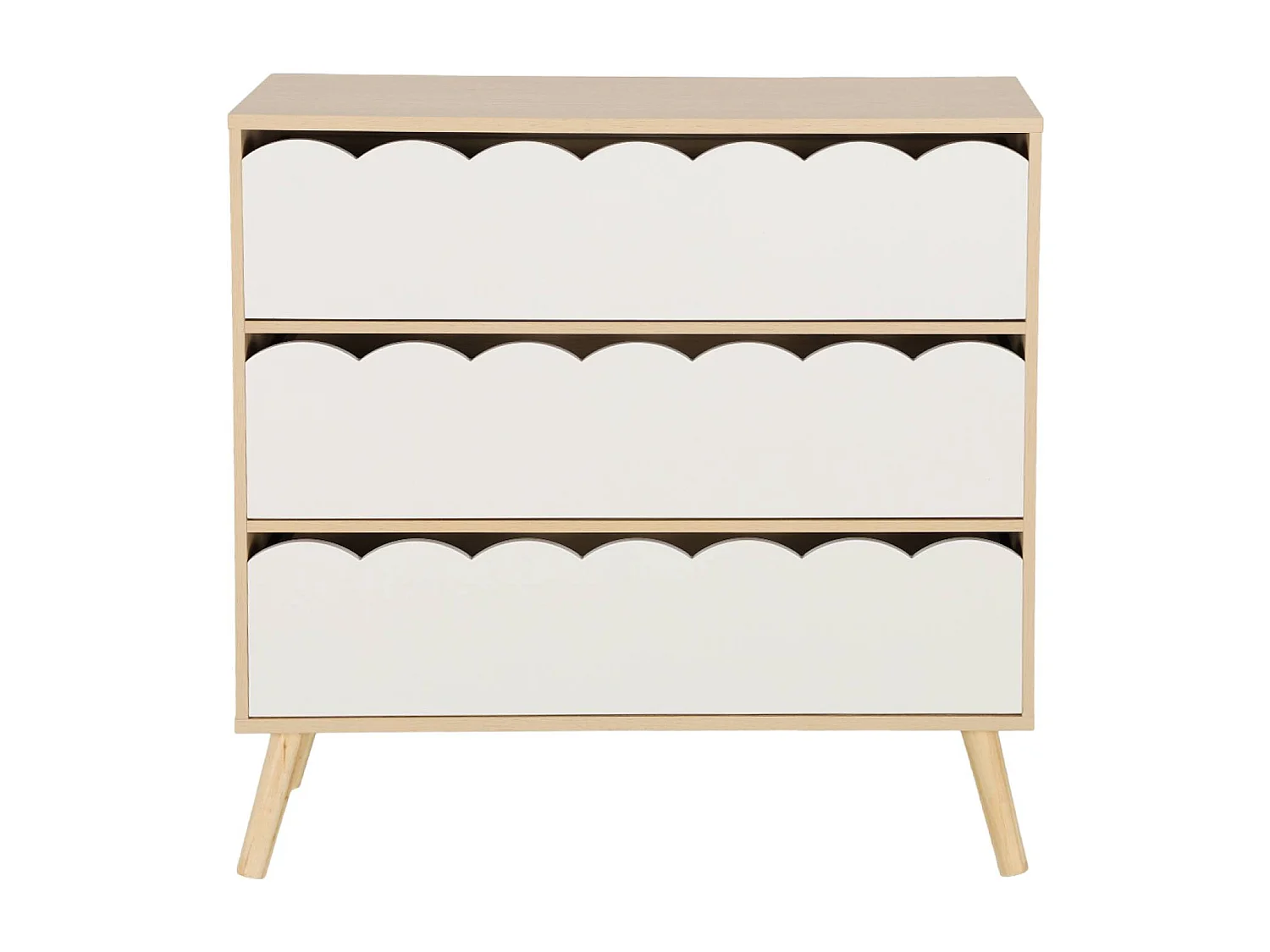 Commode enfant décor bois blanc 3 tiroirs. pieds bois de pin - 80 x 30 x 79 cm - Azur