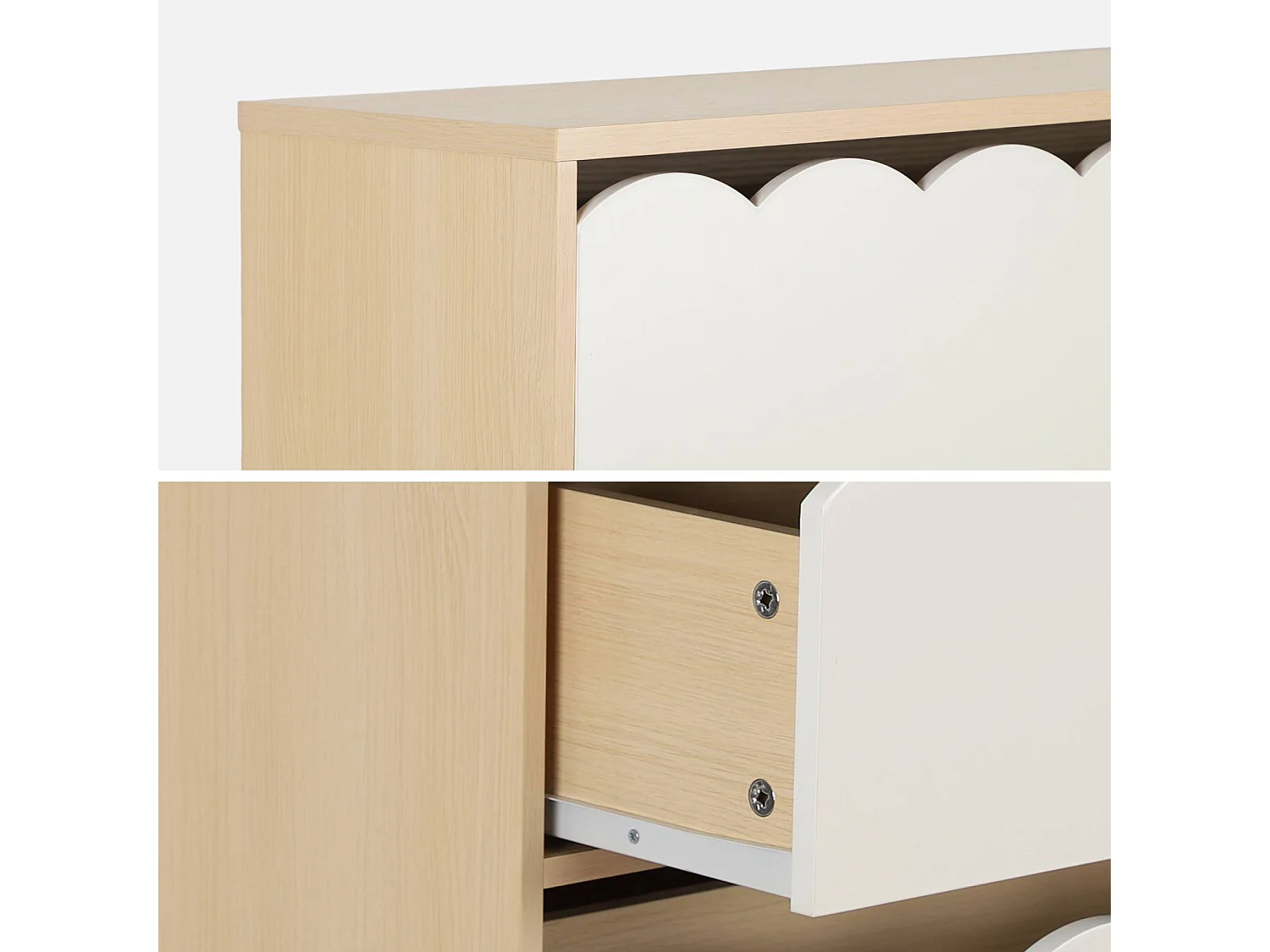 Commode enfant décor bois blanc 3 tiroirs. pieds bois de pin - 80 x 30 x 79 cm - Azur