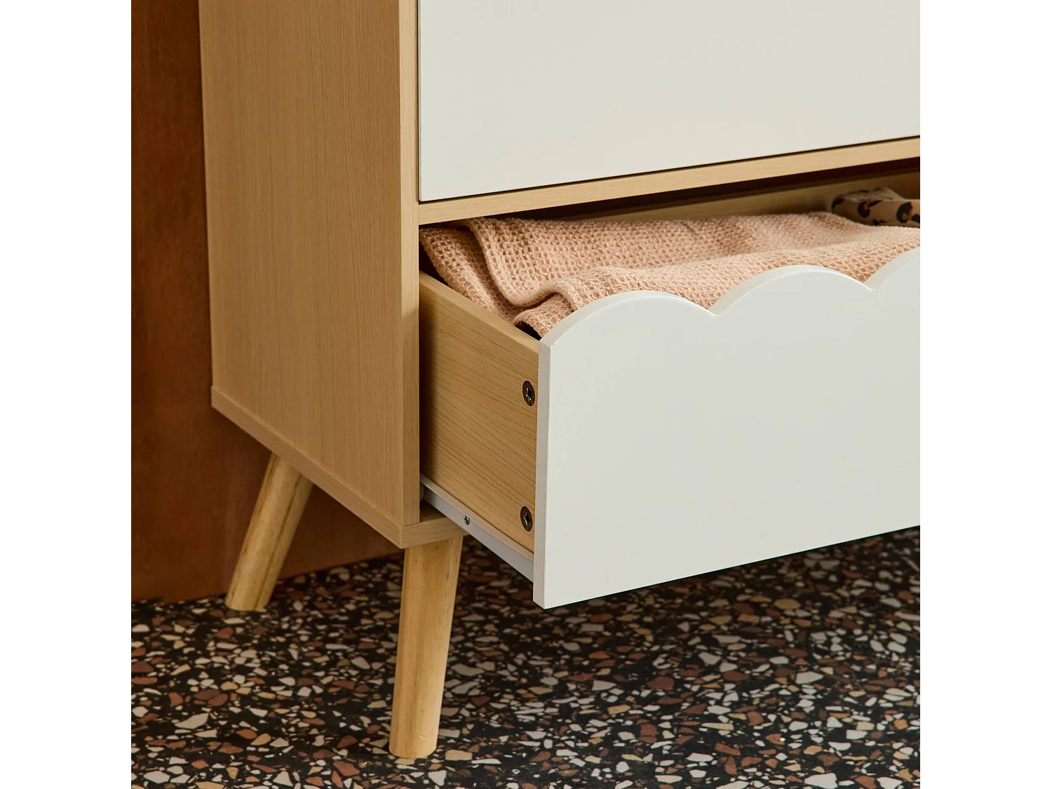 Cassettiera per bambini effetto legno 3 cassetti, bianco