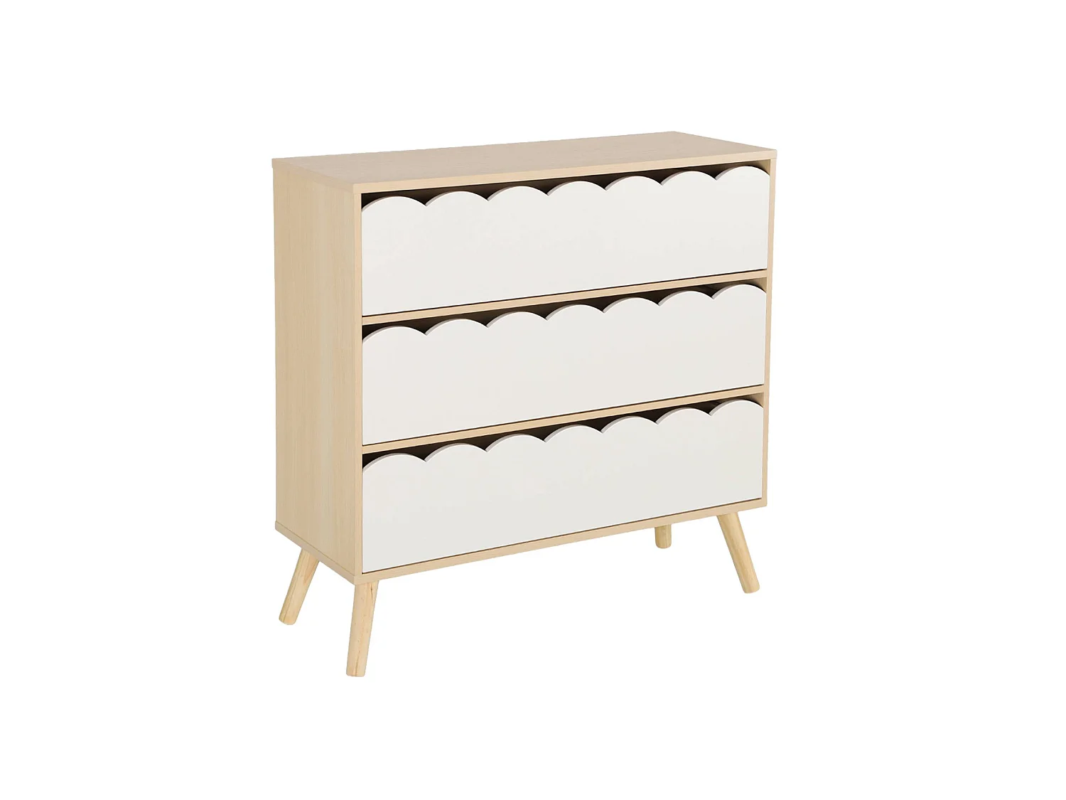 Cassettiera per bambini effetto legno 3 cassetti, bianco