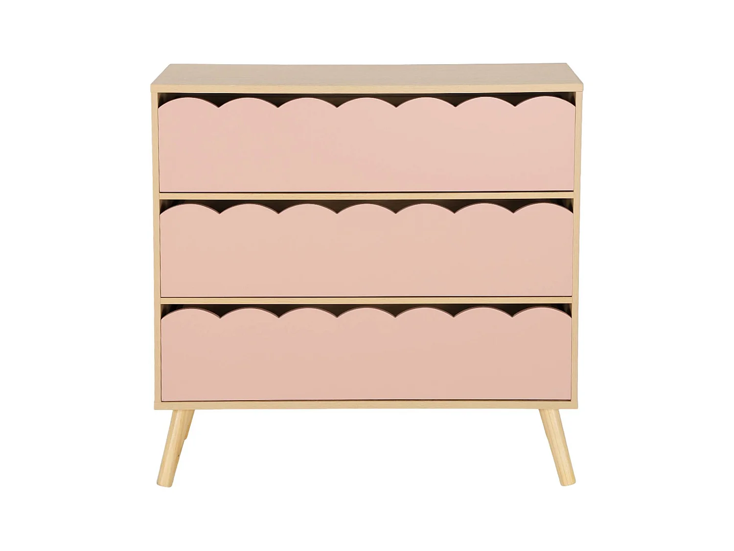 Commode enfant décor bois rose 3 tiroirs. pieds bois de pin - 80 x 30 x 79 cm - Azur
