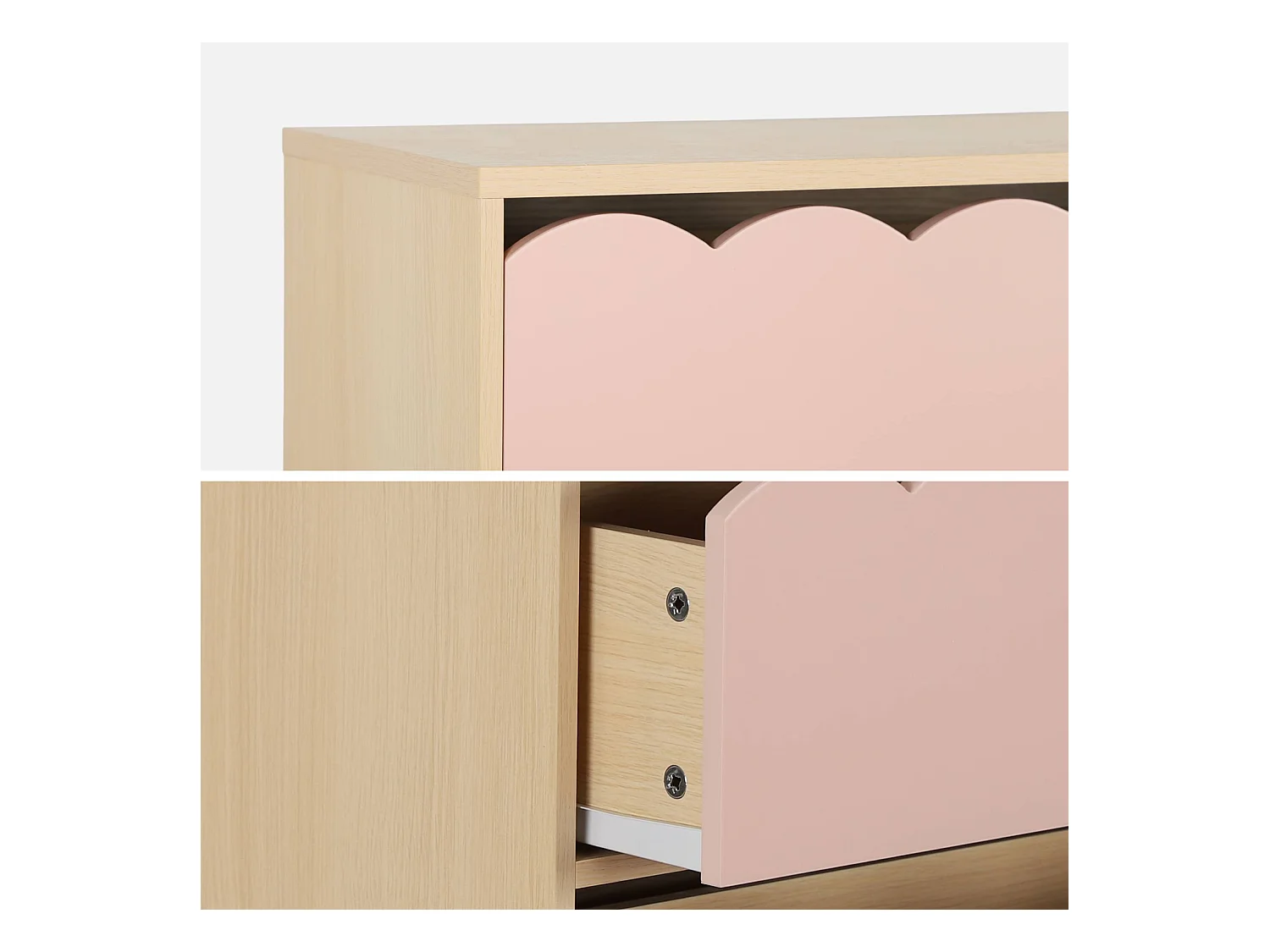 Commode enfant décor bois rose 3 tiroirs. pieds bois de pin - 80 x 30 x 79 cm - Azur